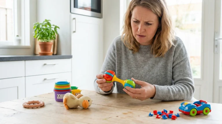 moeder beoordeelt op speelgoed veilig is voor haar kinderen